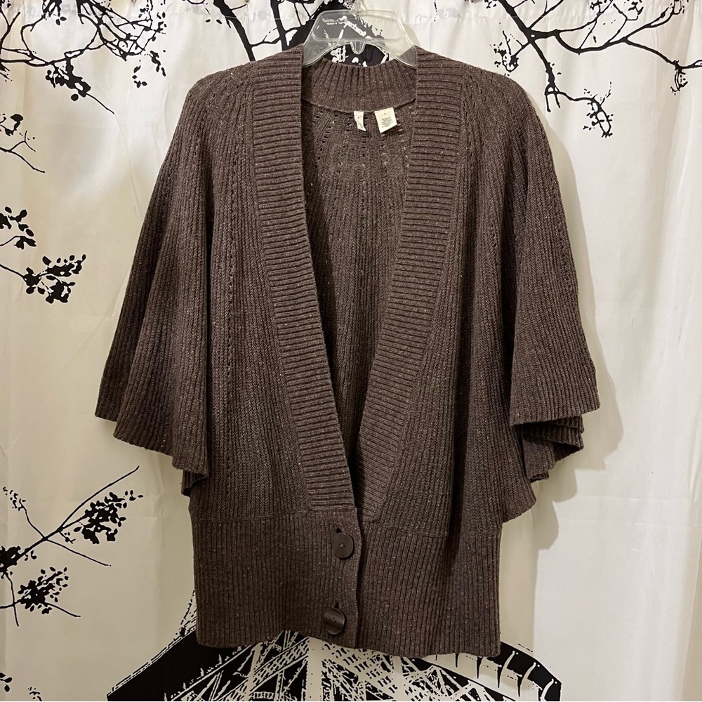 Moth Cardigan Sweater Wide Bell Sleeves 2 Button Closure Boho Festival Brown XL - Picture 7 of 12